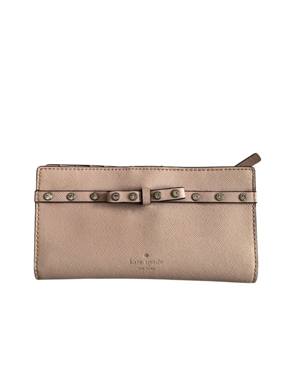 KATE SPADE Pink Saffiano Leather Bow Snap Clutch Wallet
